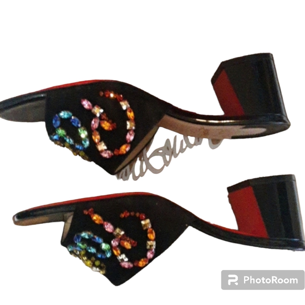 Christian Louboutin  Black Dear Paris 55 Crystal Beaded Chunk Heeled Sandals - Picture 4 of 11